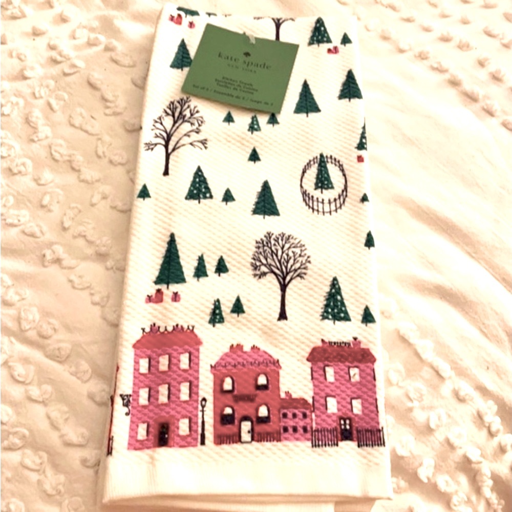 Kate Spade Holiday Arbor Village Dish Towels NWT